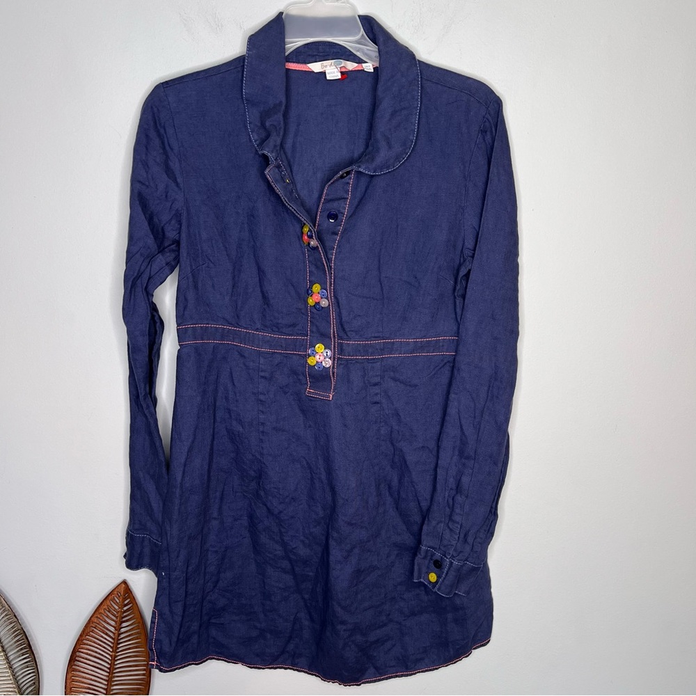 Boden Linen Shirt Slate Blue Fun Button‎ Tunic Dress